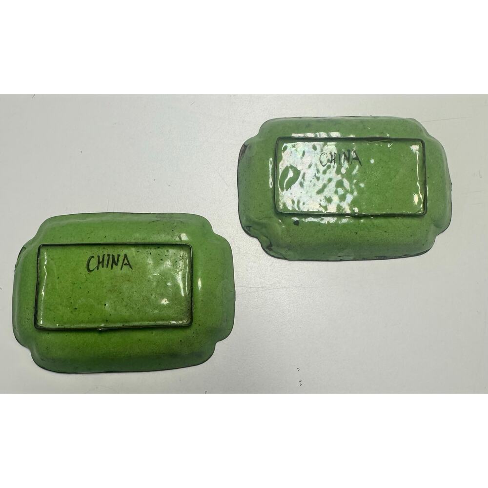 Charming Vintage Chinese Canton Enamel  Copper Miniature Trinket/Salt Dishes Set - Picture 5 of 9
